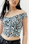 Urban Renewal Remnants Cheetah Print Off-the Shoulder Cropped Top In Blue, Women's At Urban Outfitters In Blue