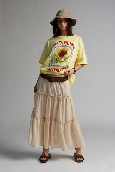 Urban Renewal Remnants Crepe Tiered Midi Skirt In Cream, Women's At Urban Outfitters In Cream