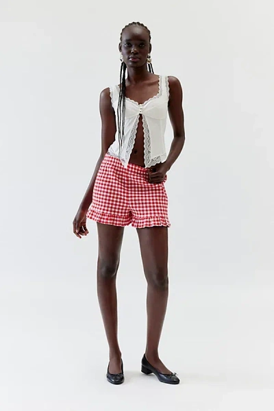 Urban Renewal Remnants Gingham Ruffle Pull-on Short In Red, Women's At Urban Outfitters