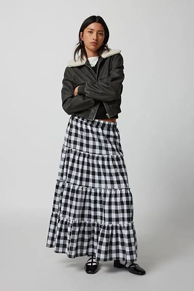 Urban Renewal Remnants Gingham Tiered Maxi Skirt In Black, Women's At Urban Outfitters