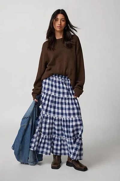 Urban Renewal Remnants Gingham Tiered Maxi Skirt In Blue