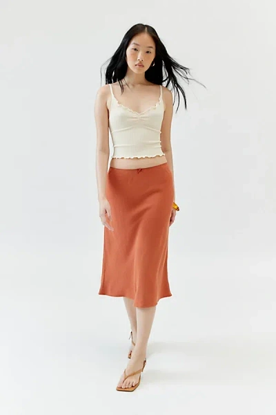 Urban Renewal Remnants Knee Length Heavy Linen Skirt In Orange, Women's At Urban Outfitters