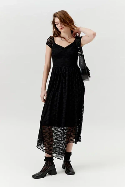 Urban Renewal Remnants Lace Cap Sleeve Asymmetric Maxi Dress In Black At Urban Outfitters