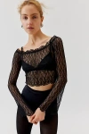 URBAN RENEWAL REMNANTS LACE LONG SLEEVE OFF-THE-SHOULDER TOP IN BLACK, WOMEN'S AT URBAN OUTFITTERS