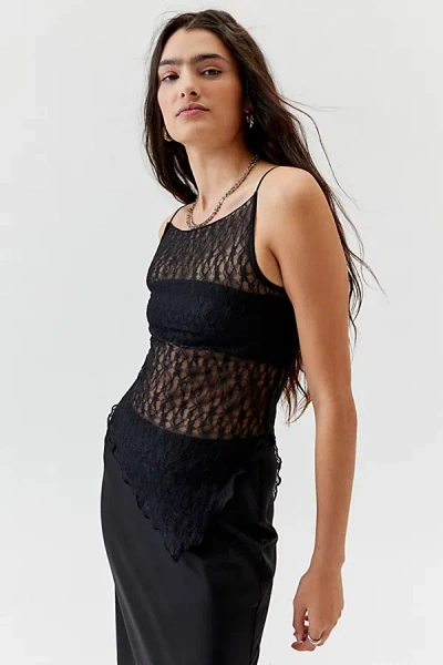 Urban Renewal Remnants Lace Longline Asymmetrical Tank Top In Black, Women's At Urban Outfitters
