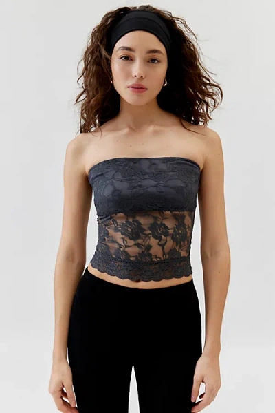 Urban Renewal Remnants Lace Tube Top In Charcoal, Women's At Urban Outfitters