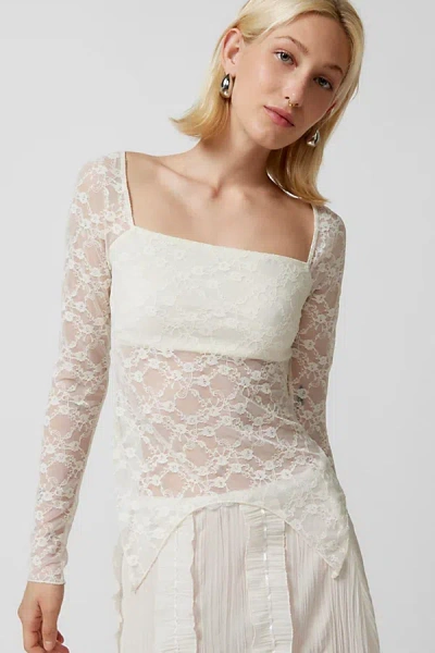Urban Renewal Remnants Lace Witchy Hem Long Sleeve Top In Ivory, Women's At Urban Outfitters