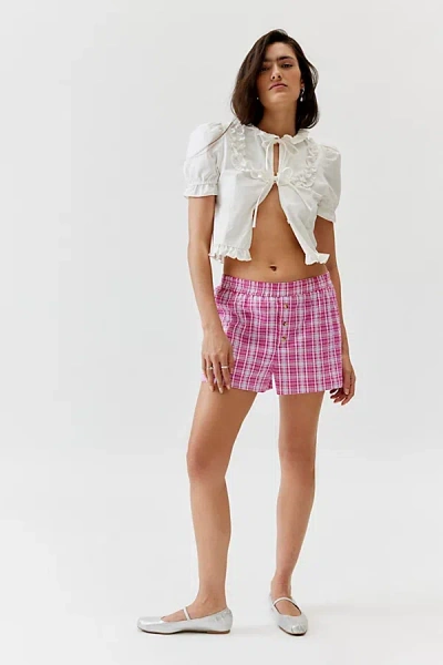 Urban Renewal Remnants Made In La Button Front Boxer Short In Berry, Women's At Urban Outfitters