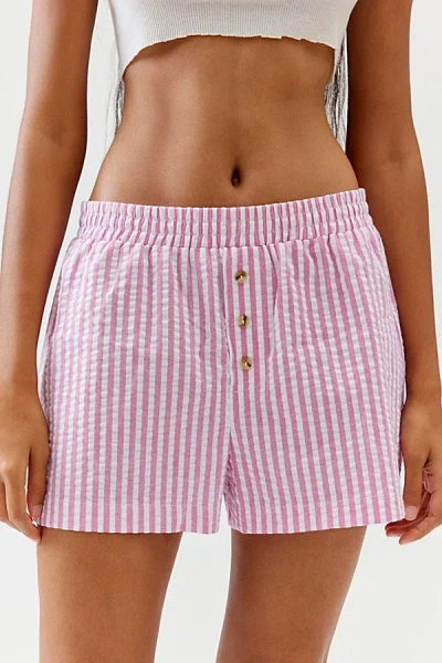 Urban Renewal Remnants Made In La Seersucker Button Front Boxer Short In Pink, Women's At Urban Outfitters