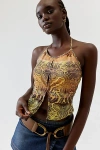 Urban Renewal Remnants Printed Mesh Flyaway Halter Top In Orange, Women's At Urban Outfitters In Orange