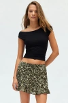 Urban Renewal Remnants Printed Ruffle Hem Mini Skirt In Green, Women's At Urban Outfitters In Green