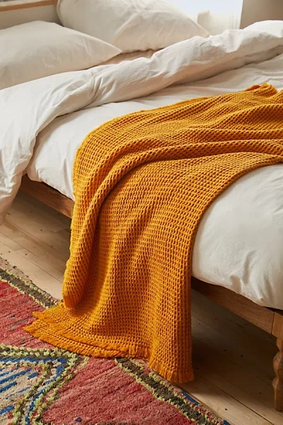 Urban Renewal Remnants Recycled Waffle Throw Blanket In Yellow At Urban Outfitters In Green
