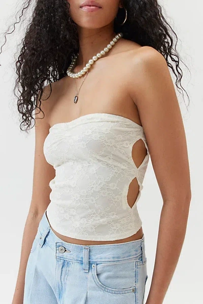 Urban Renewal Remnants Ruched Cutout Tube Top In Cream, Women's At Urban Outfitters In White