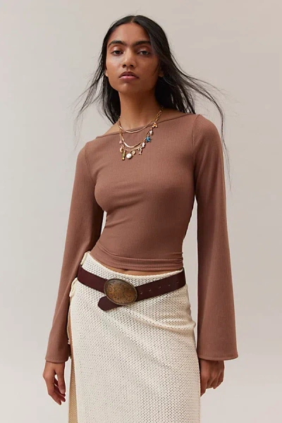 Urban Renewal Remnants Slinky Drippy Sleeve Top In Brown, Women's At Urban Outfitters