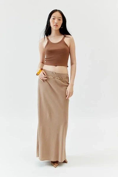 Urban Renewal Remnants Slub Linen Maxi Skirt In Khaki, Women's At Urban Outfitters In Brown