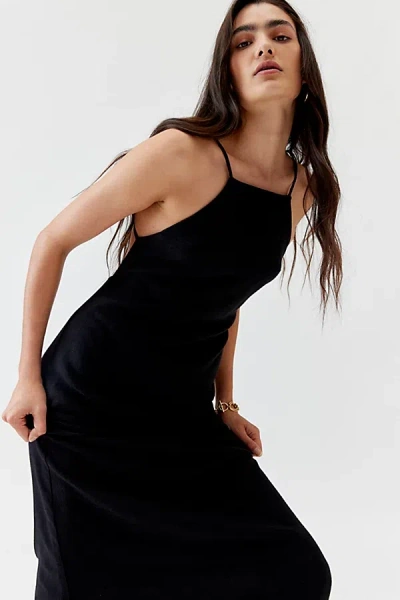 Urban Renewal Remnants Slub Linen Open-back Midi Dress In Black, Women's At Urban Outfitters