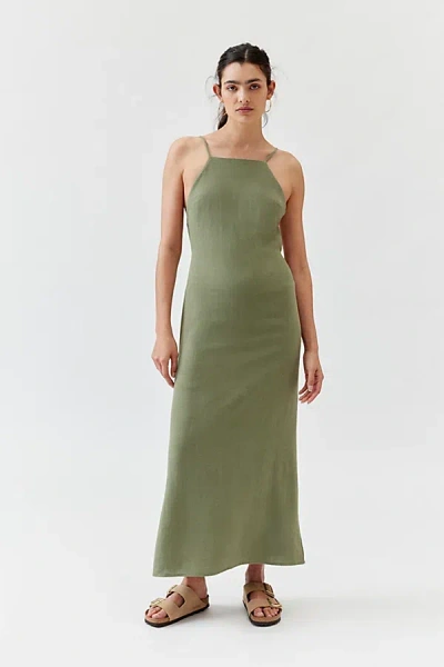 Urban Renewal Remnants Slub Linen Open-back Midi Dress In Green, Women's At Urban Outfitters