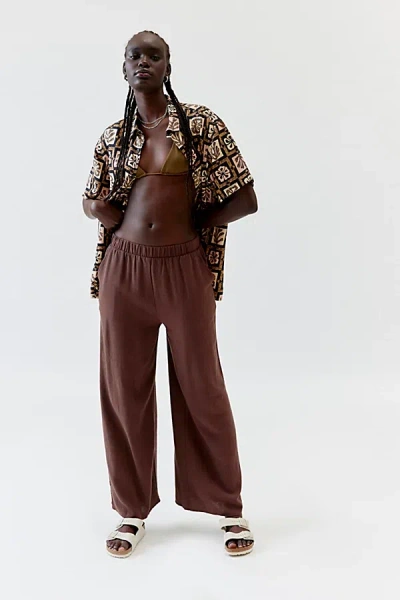 Urban Renewal Remnants Slub Linen Wide-leg Pull-on Pant In Brown, Women's At Urban Outfitters