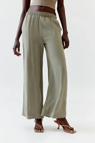 Urban Renewal Remnants Slub Linen Wide-leg Pull-on Pant In Green, Women's At Urban Outfitters
