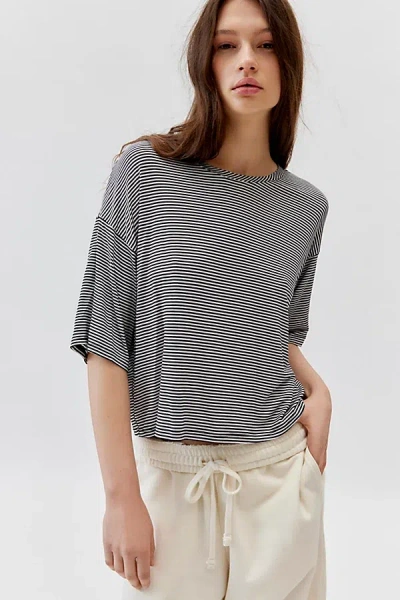 Urban Renewal Remnants Striped Drippy Short Sleeve Top In Black/white, Women's At Urban Outfitters In Blue