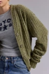 Urban Renewal Remnants Textured Fuzzy Knit Oversized Cardigan In Green, Women's At Urban Outfitters