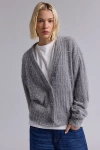 Urban Renewal Remnants Textured Fuzzy Knit Oversized Cardigan In Grey, Women's At Urban Outfitters In Grey