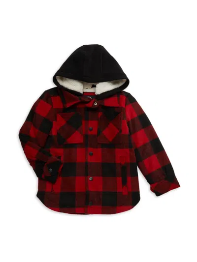Urban Republic Kids' Boy's Faux Shearling Hooded Jacket In Red Black