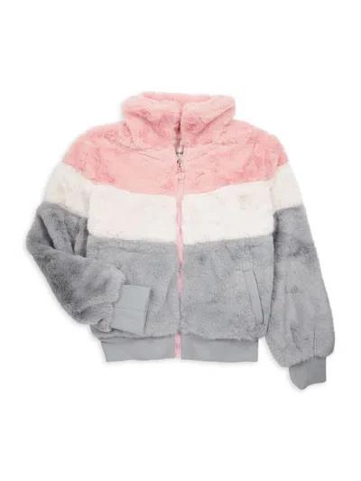 Urban Republic Kids' Girl's Faux Fur Colorblock Bomber Jacket In Pink
