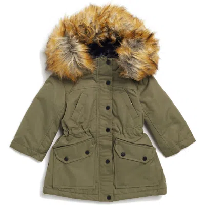 Urban Republic Babies'  Heavyweight Ballistic Jacket With Faux Fur Trim In Fall Green