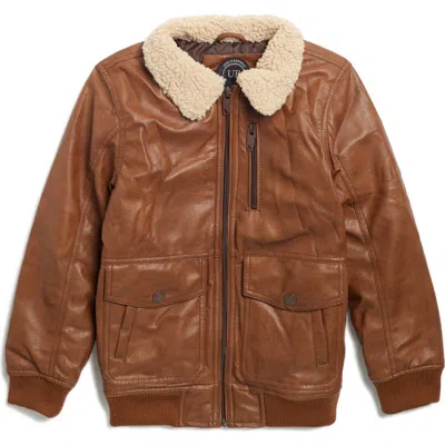 Urban Republic Kids' Coated Aviator Jacket With Faux Fur Collar In Cognac