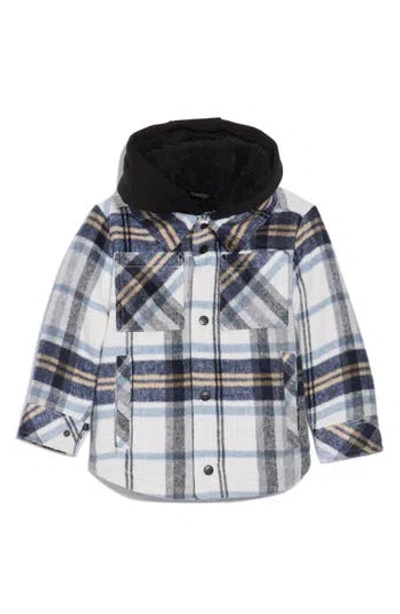 Urban Republic Kids' Faux Shearling Lined Plaid Shacket In Navy/white