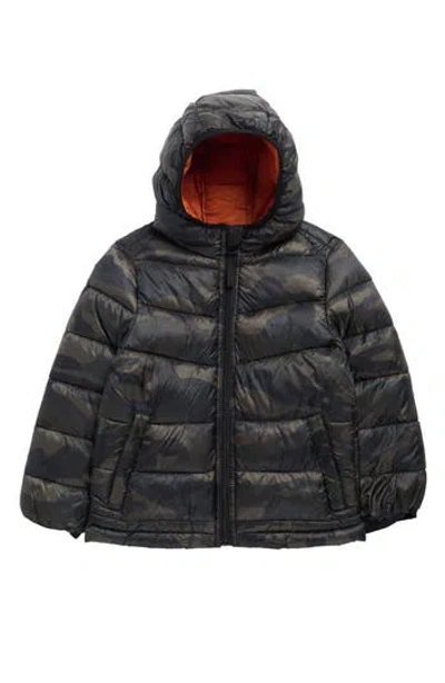 Urban Republic Kids' Packable Hooded Chevron Quilt Puffer Jacket In Olive Camo