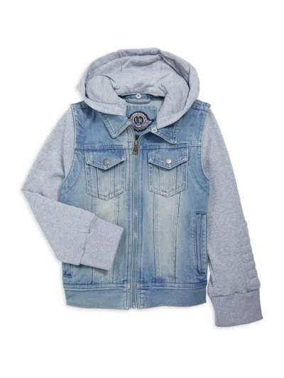 Urban Republic Kids' Little Boy's Hoodie Denim Jacket In Medium Wash Blue