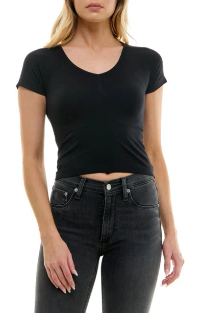 Urban Social Cinched V-neck Seamless T-shirt In Black