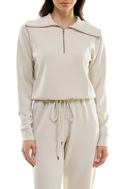 Urban Social Cloud Luxe Crop Half-zip Sweatshirt In Bone