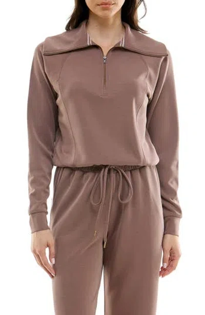Urban Social Cloud Luxe Crop Half-zip Sweatshirt In Mocha
