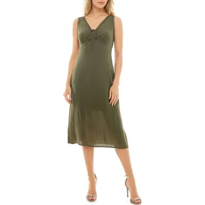 Urban Social Lace Trim Sleeveless Midi Dress In Olive