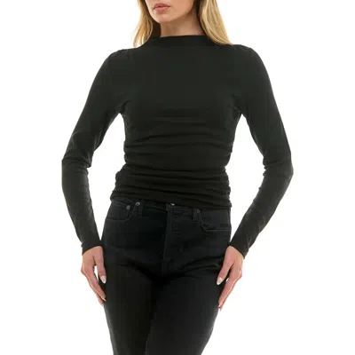 Urban Social Long Sleeve Mock Neck Rib Knit Top In Black