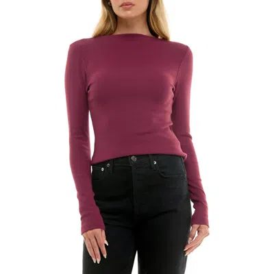 Urban Social Ribbed Boat Neck T-shirt In Burgundy