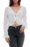 Urban Social Sheer Tie Front Top In Off White