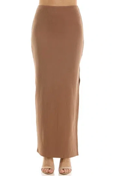 Urban Social Side Slit Rib Knit Maxi Skirt In Mocha