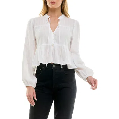 Urban Social Tie Neck Cotton Top In Off White