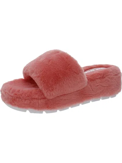 Urban Sport Willow Womens Faux Fur Platforms Slide Sandals In Red