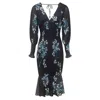Urban Touch Women's Blue Floral Print Bodycon Style Long Sleeve Dress Navy In Blue