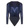 Urban Touch Women's Blue Premium Jersey Metallic Wrap Bodysuit Navy In Blue