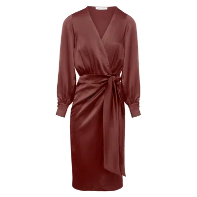 Urban Touch Women's Brown Long Sleeve Midi Wrap Dress Chocolate