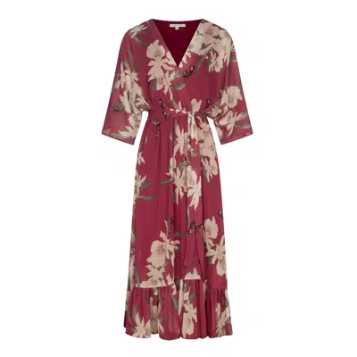 Urban Touch Women's Red / Rose Gold Kimono Wrap Floral Dres _ Rose In Red/rose Gold