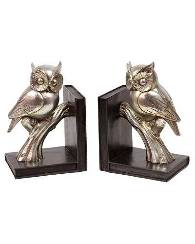 Urban Trends Set Of 2 9.2in Owl Bookends In Gold