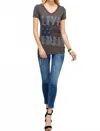 Urban X Burnout Washed Dark Charcoal V-neck Tee In Black In Gray