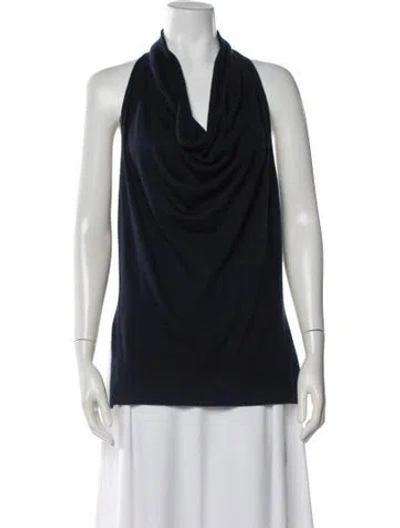Pre-owned Urban Zen Cashmere Cowl Neck Top In Blue